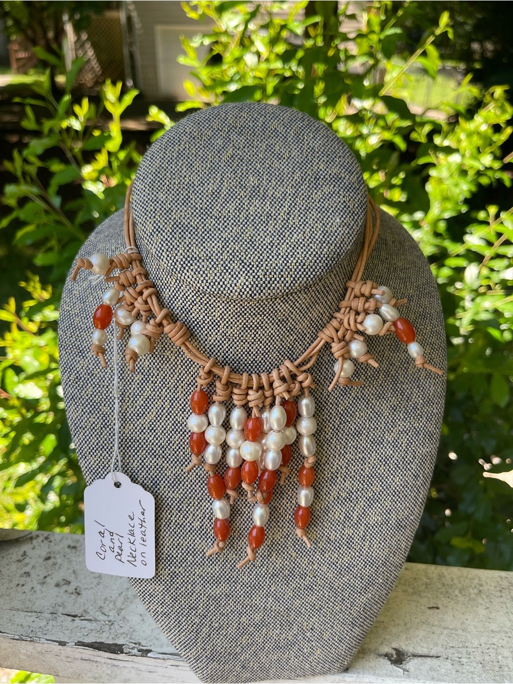 Hand Crafted Freshwater Pearl and Coral Jade Fringe Necklace